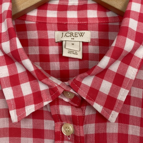 J.Crew M Factory Shirt Button Down Gingham Plaid Hot Pink White Cotton - Picture 3 of 11